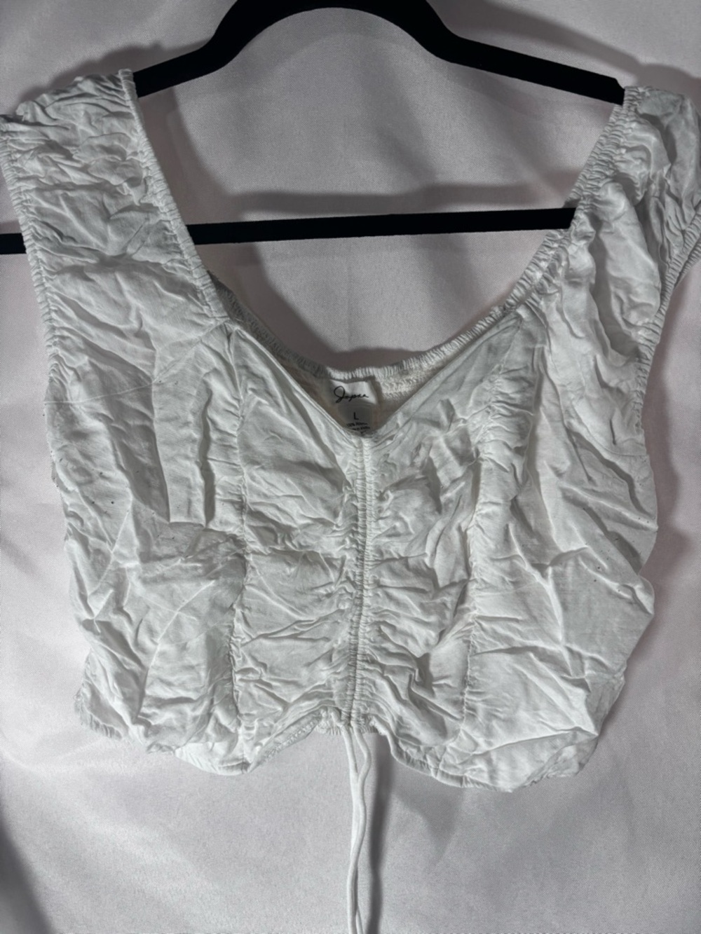 Japna White Ruched Front Cropped Tank